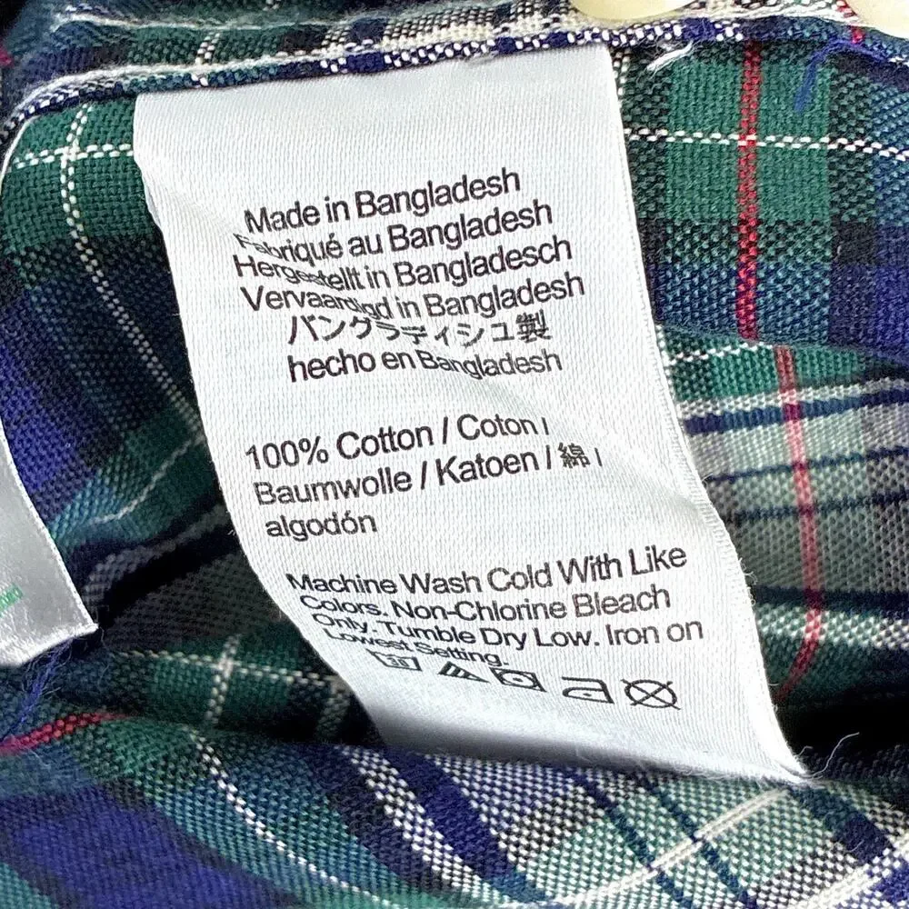 J.Crew Shirt Mens M Tall Navy Green Plaid Broken In Oxford Preppy Heritage OCBD
